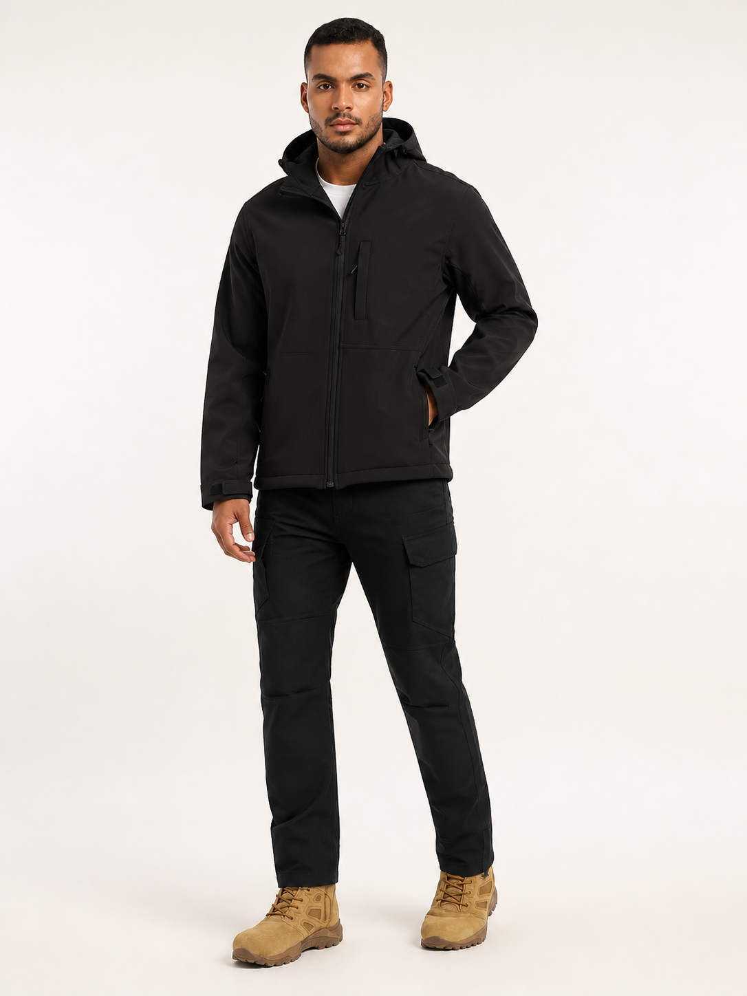 Black DWR Technical Softshell Jacket + Black Achiever Tactical Pant