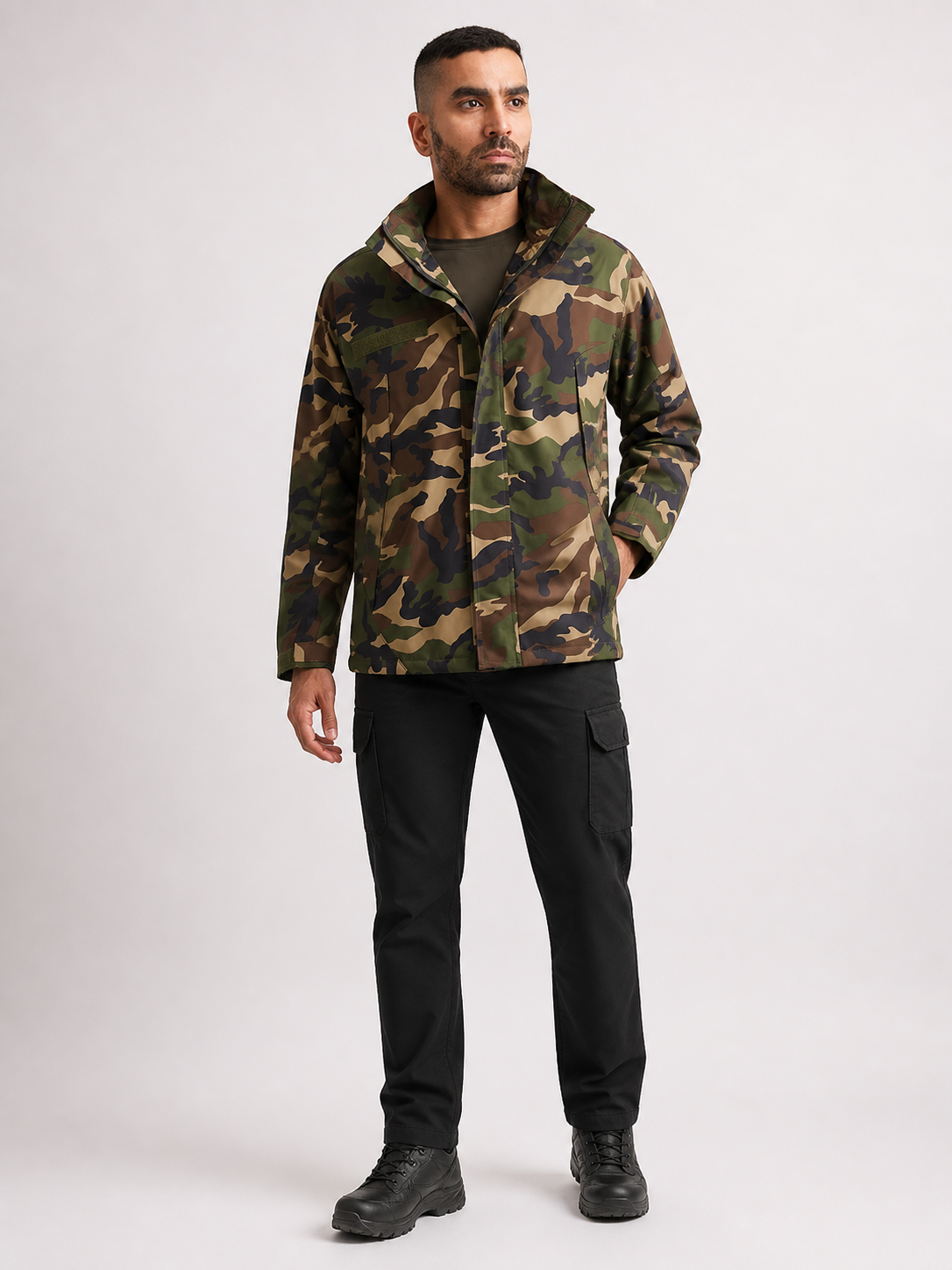 Black Ripstop Tactical Pant + Woodland Airshell WP Windjacket