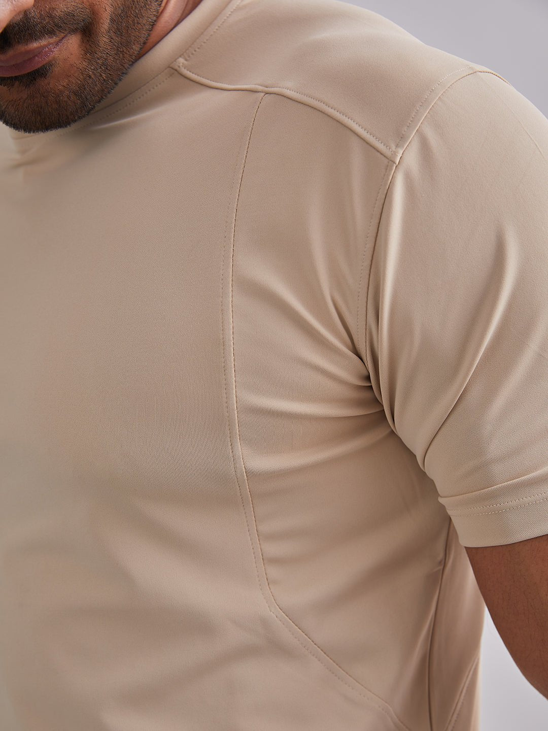 Beige Armour Cut Half Sleeves T-Shirt - MountMiller