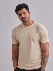 Beige Armour Cut Half Sleeves T-Shirt