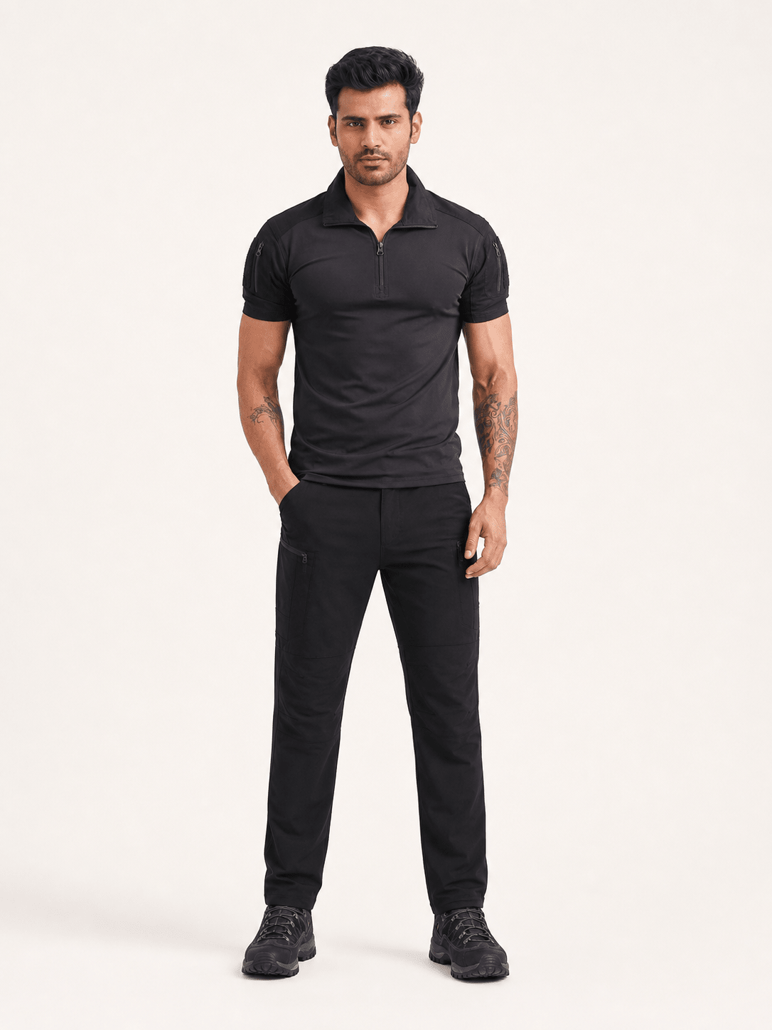 Black Half Sleeves Tactical T-Shirt + Black PathFinder Trekking Pant - MountMiller