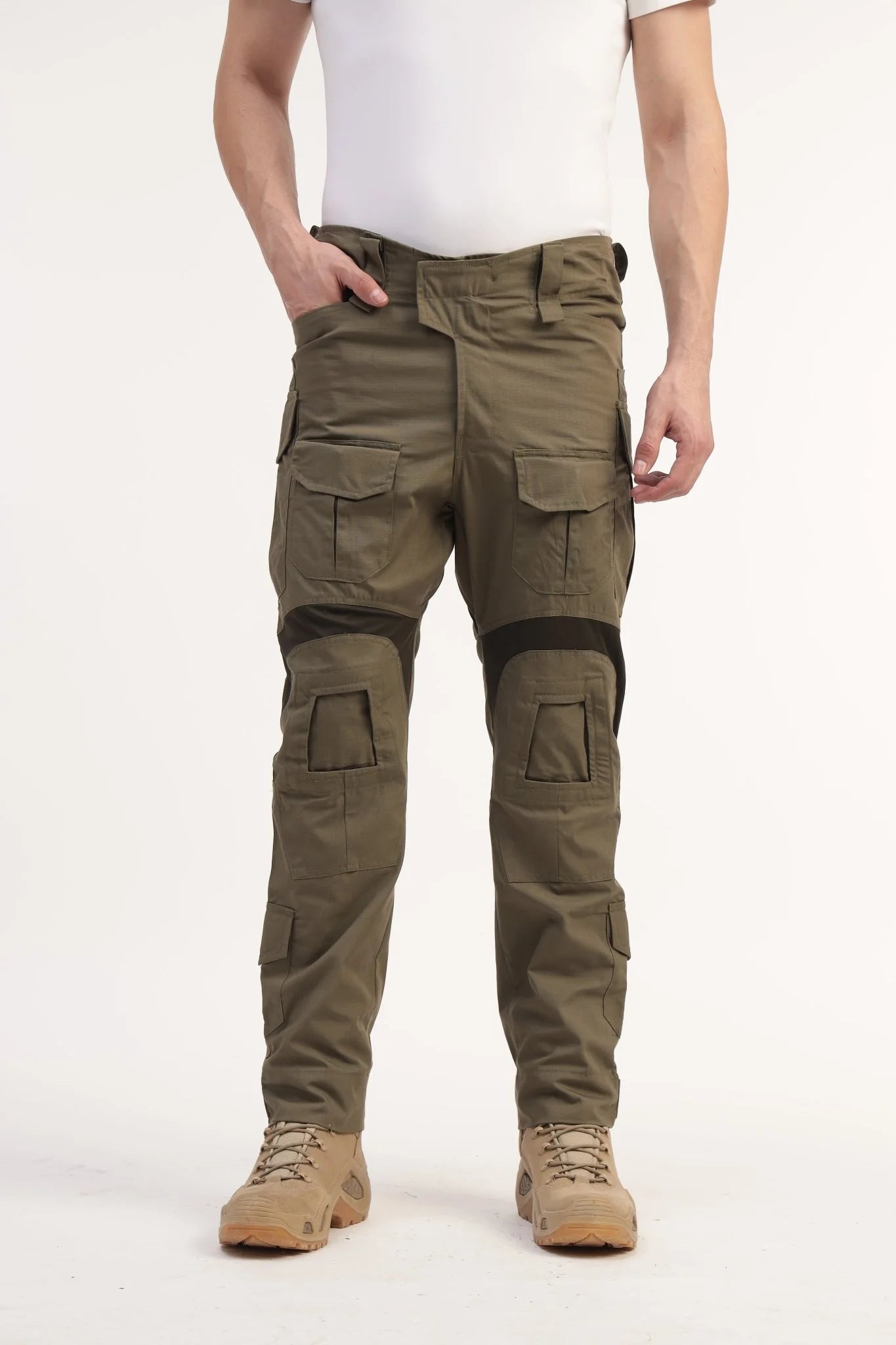 Black Half Sleeves Tactical T-Shirt + Olive Green Advanced Ripstop Tactical Pant - MountMiller