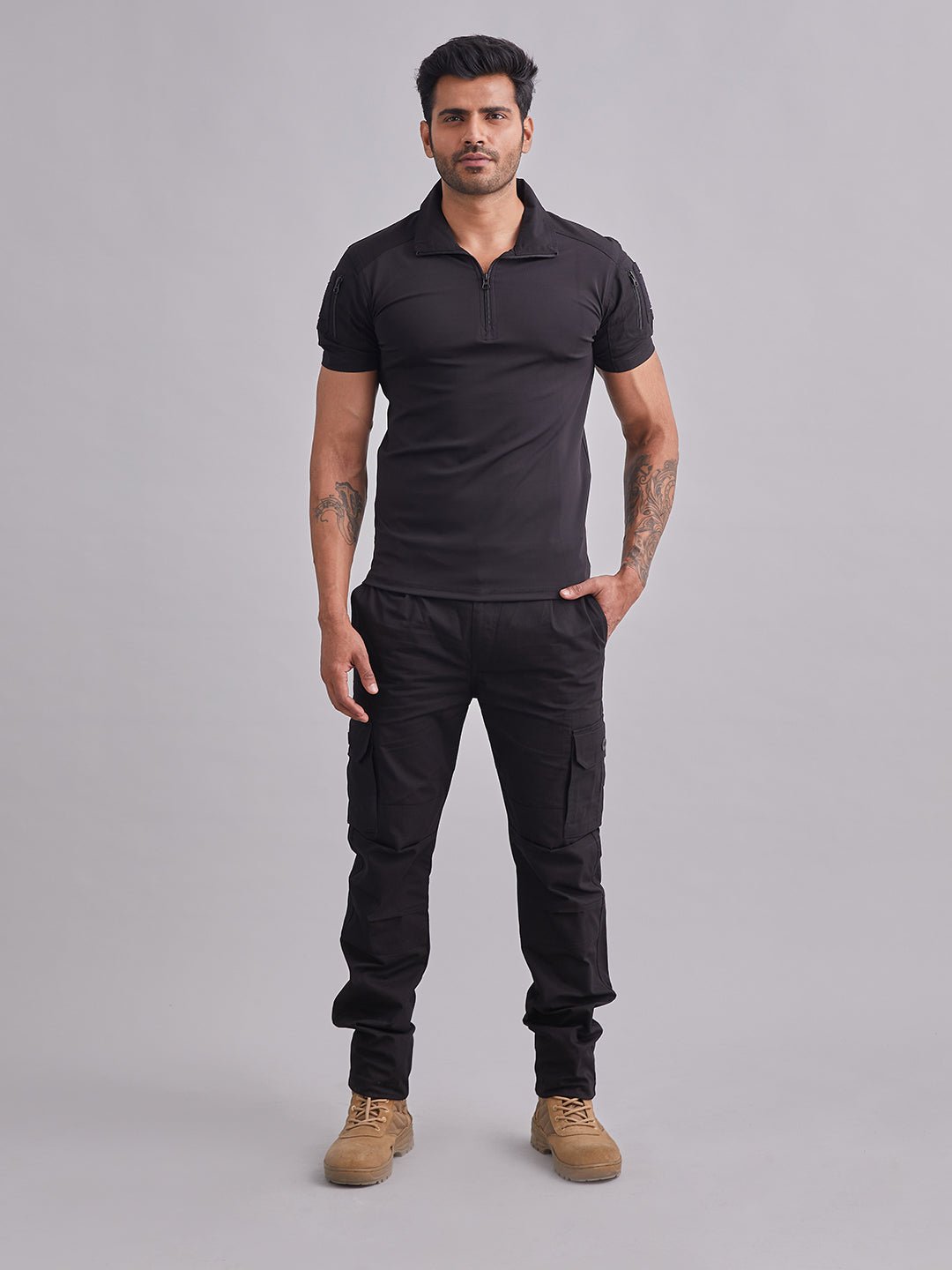 Black Patch Half Sleeves Tactical T-Shirt - MountMiller