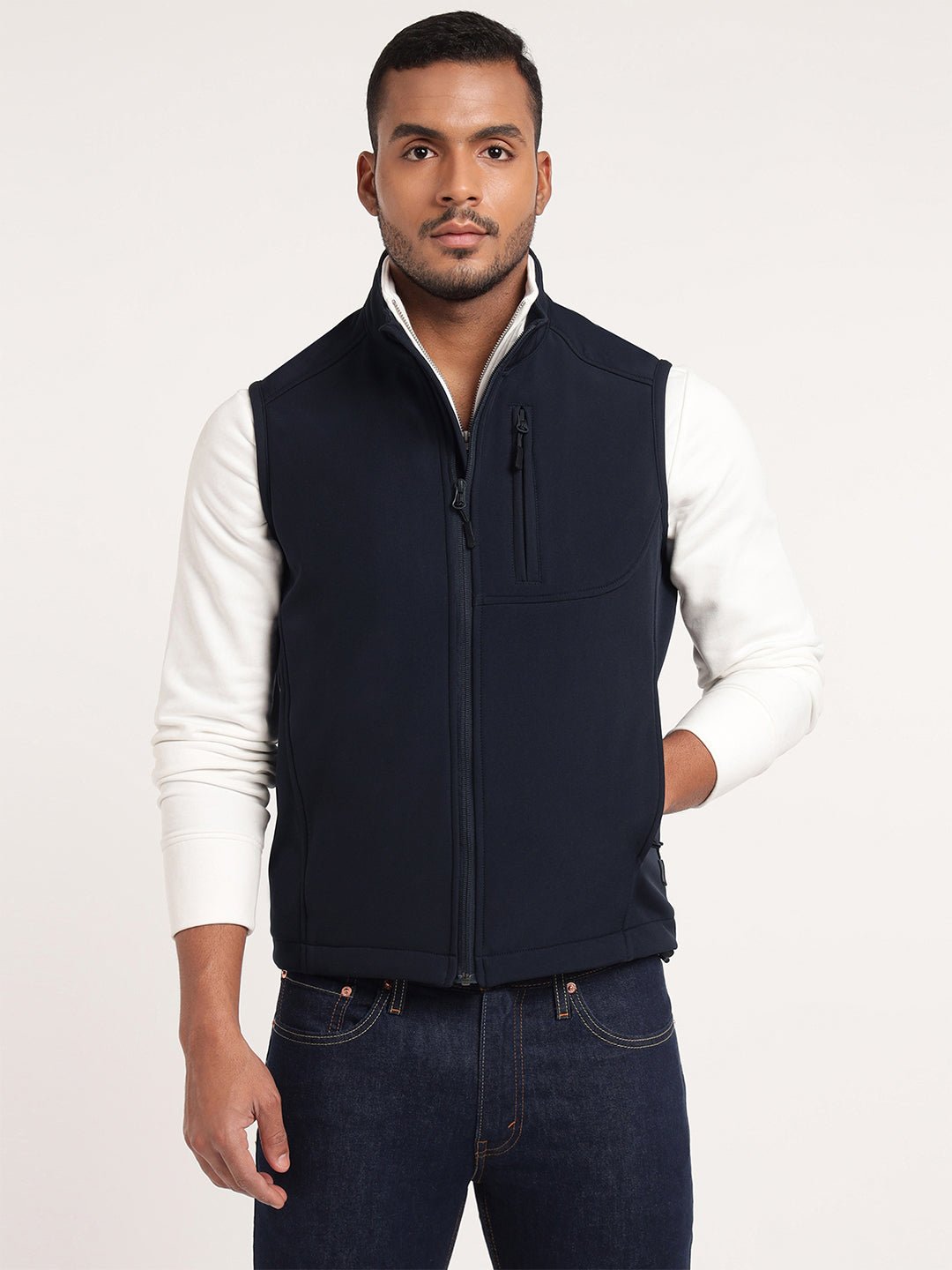 Navy sleeveless jacket best sale