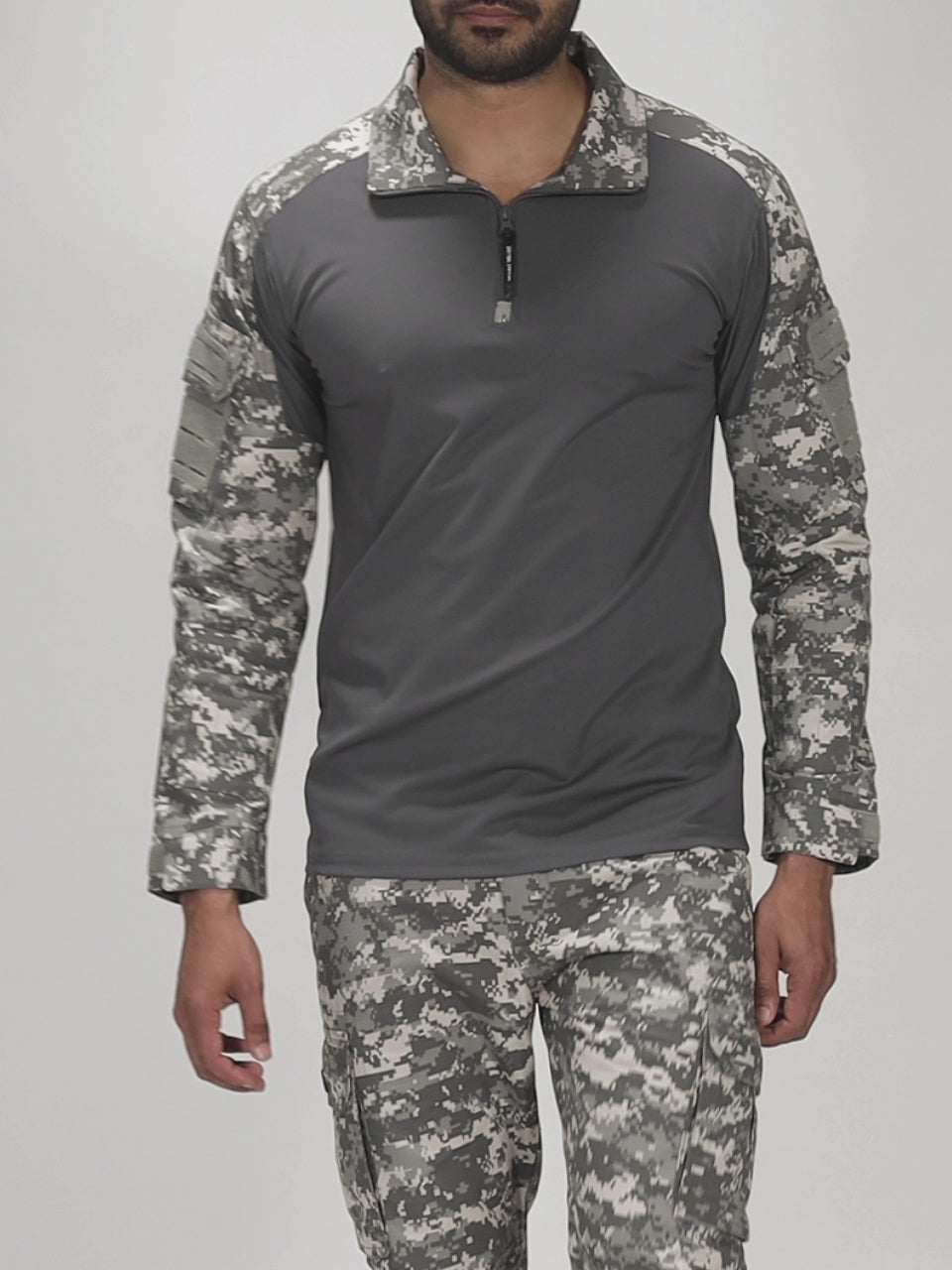 Grey Digital Full Sleeves Tactical T-Shirt