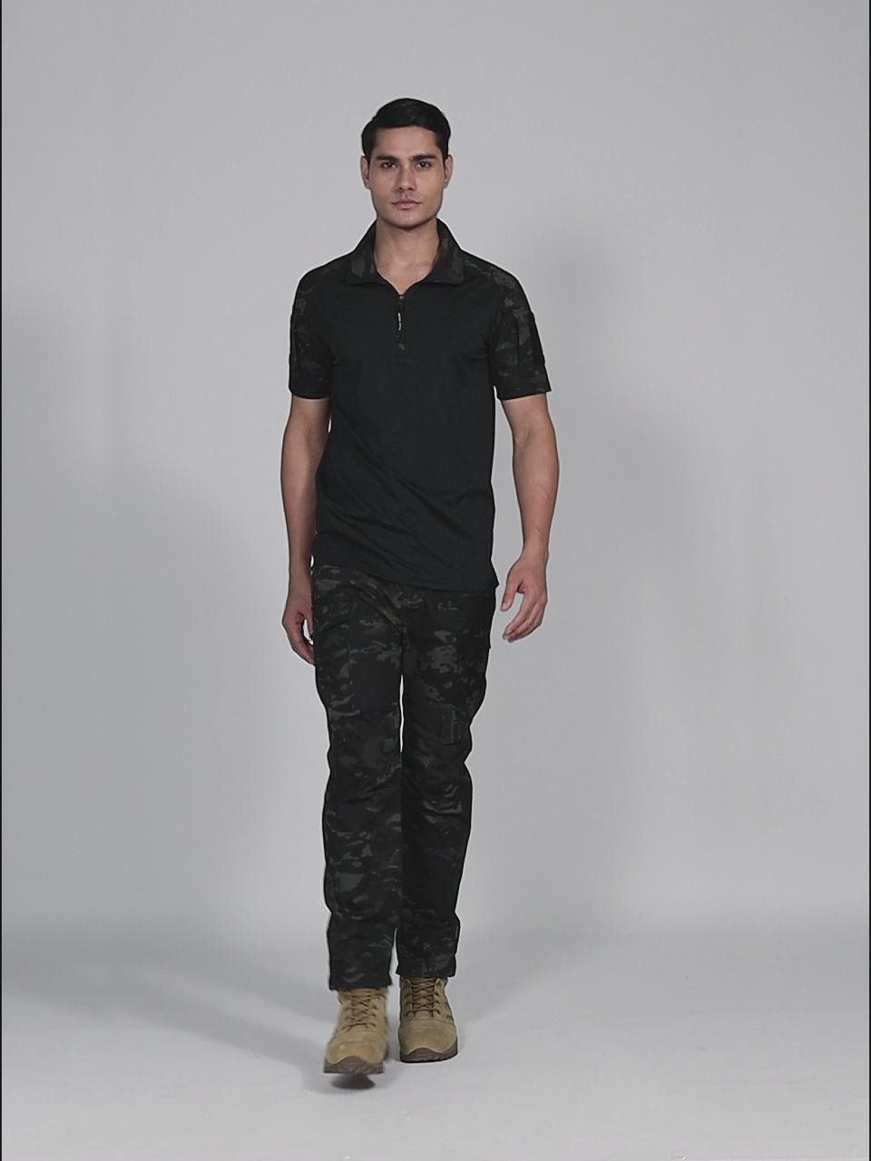 Black Multicam Half Sleeves Tactical T-Shirt