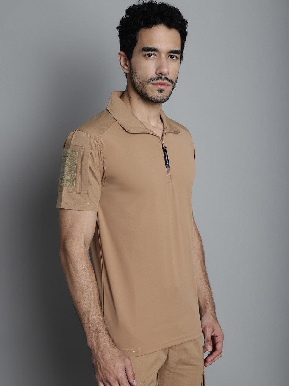 Khaki Half Sleeves Tactical T-Shirt - MountMiller