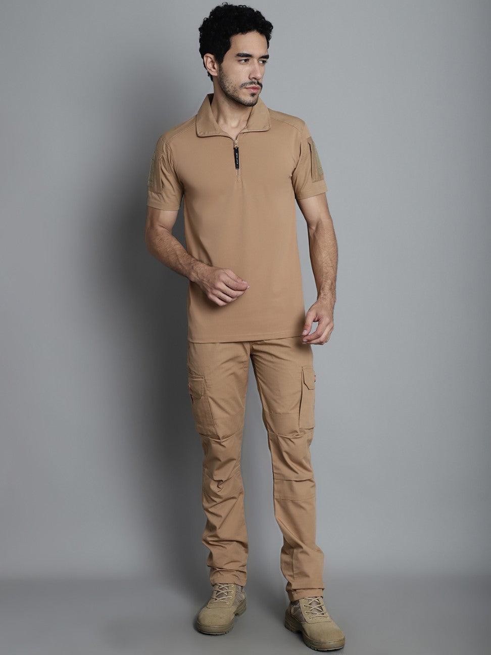 Khaki Half Sleeves Tactical T-Shirt - MountMiller