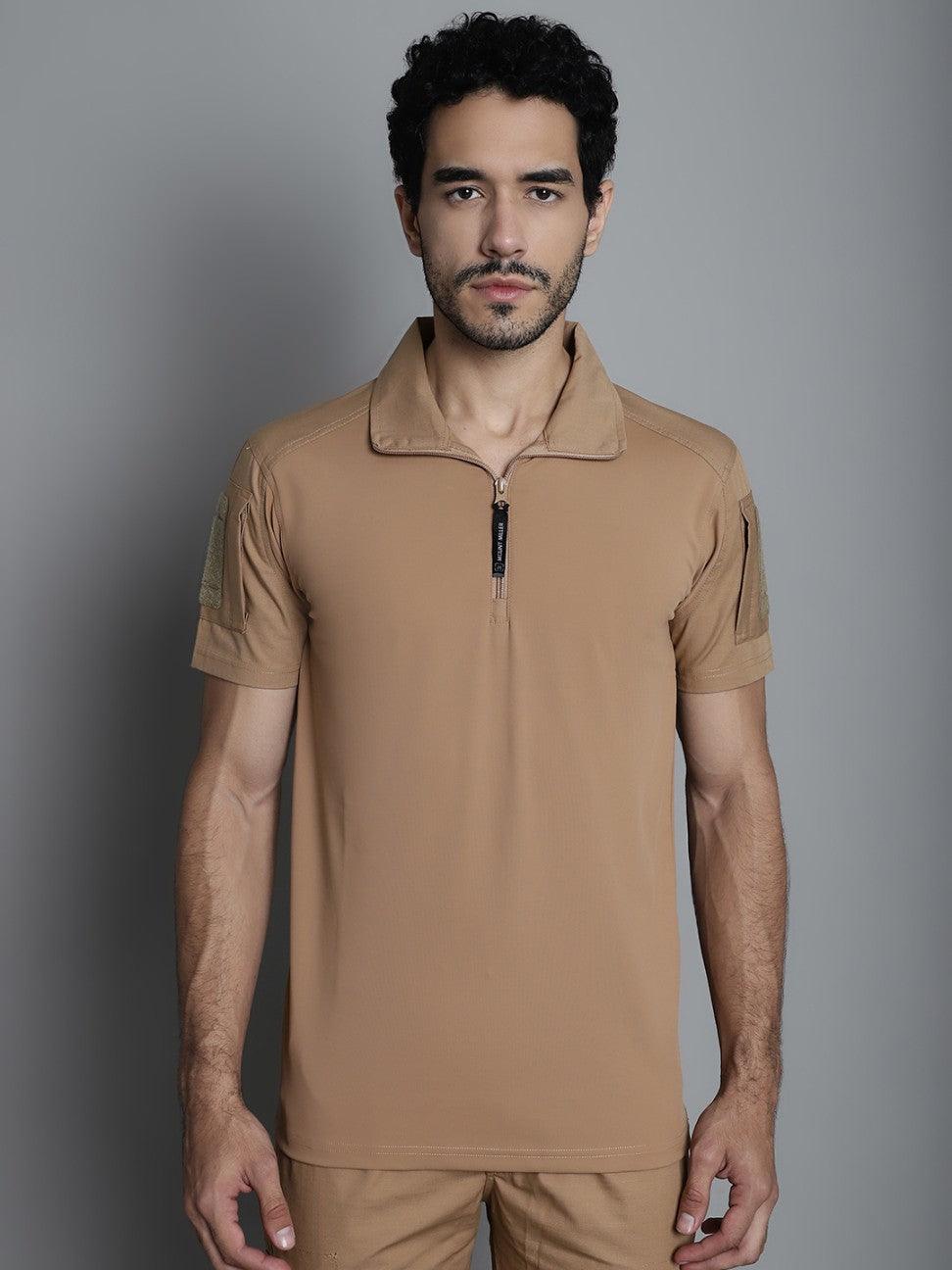 Khaki Half Sleeves Tactical T-Shirt | MountMiller®